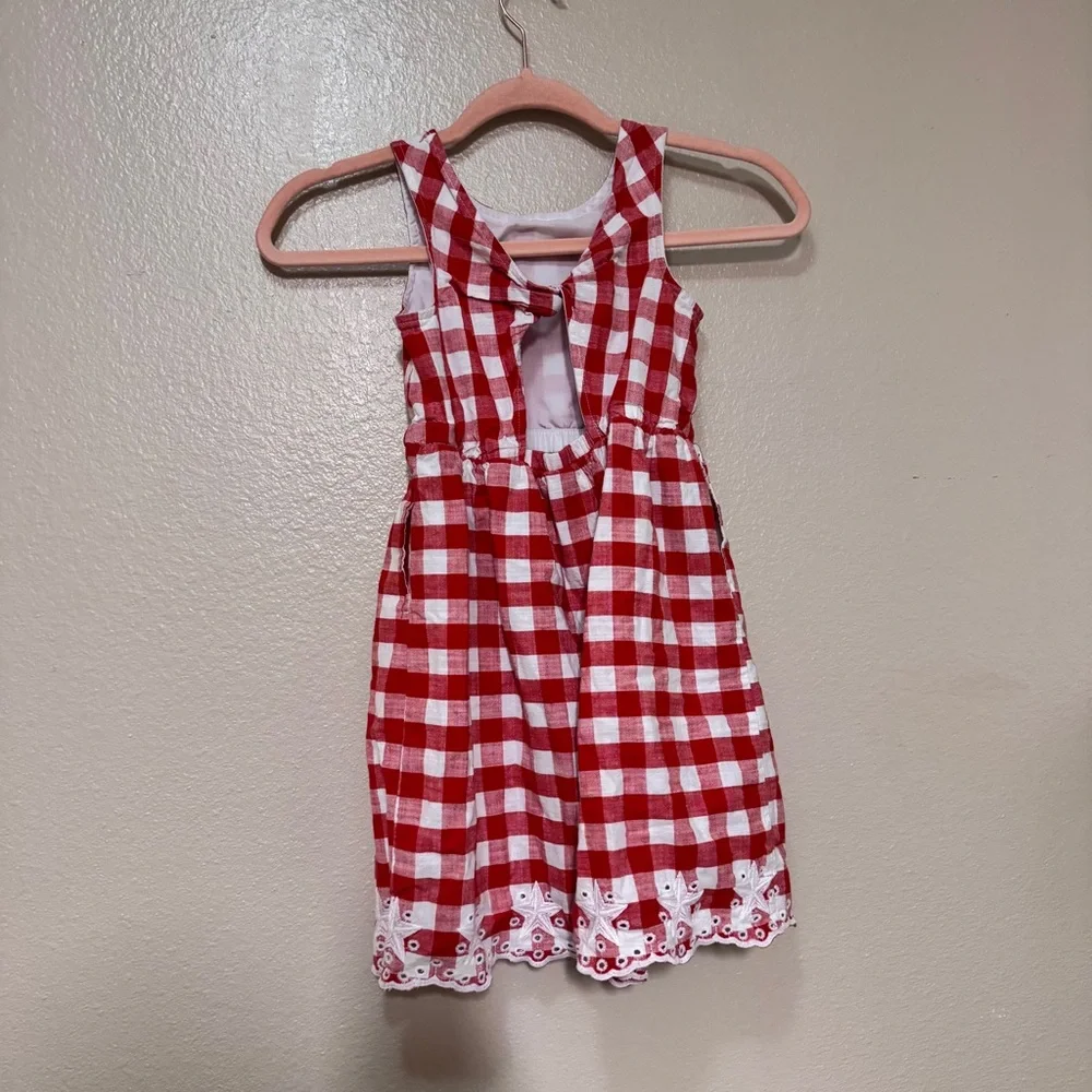 Cat & Jack checkered red dress with White Lace Trim